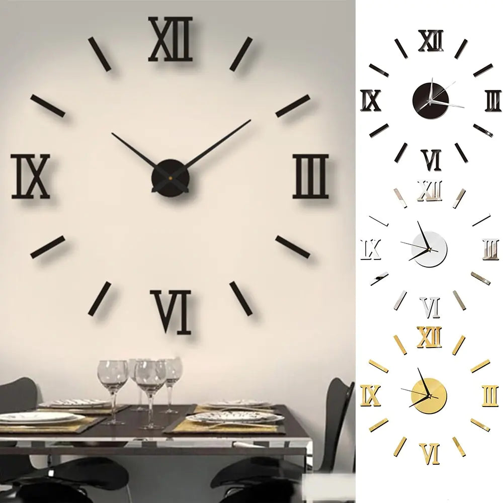 3D Acrylic Roman Numeral Wall Clock - Modern DIY Home Decor